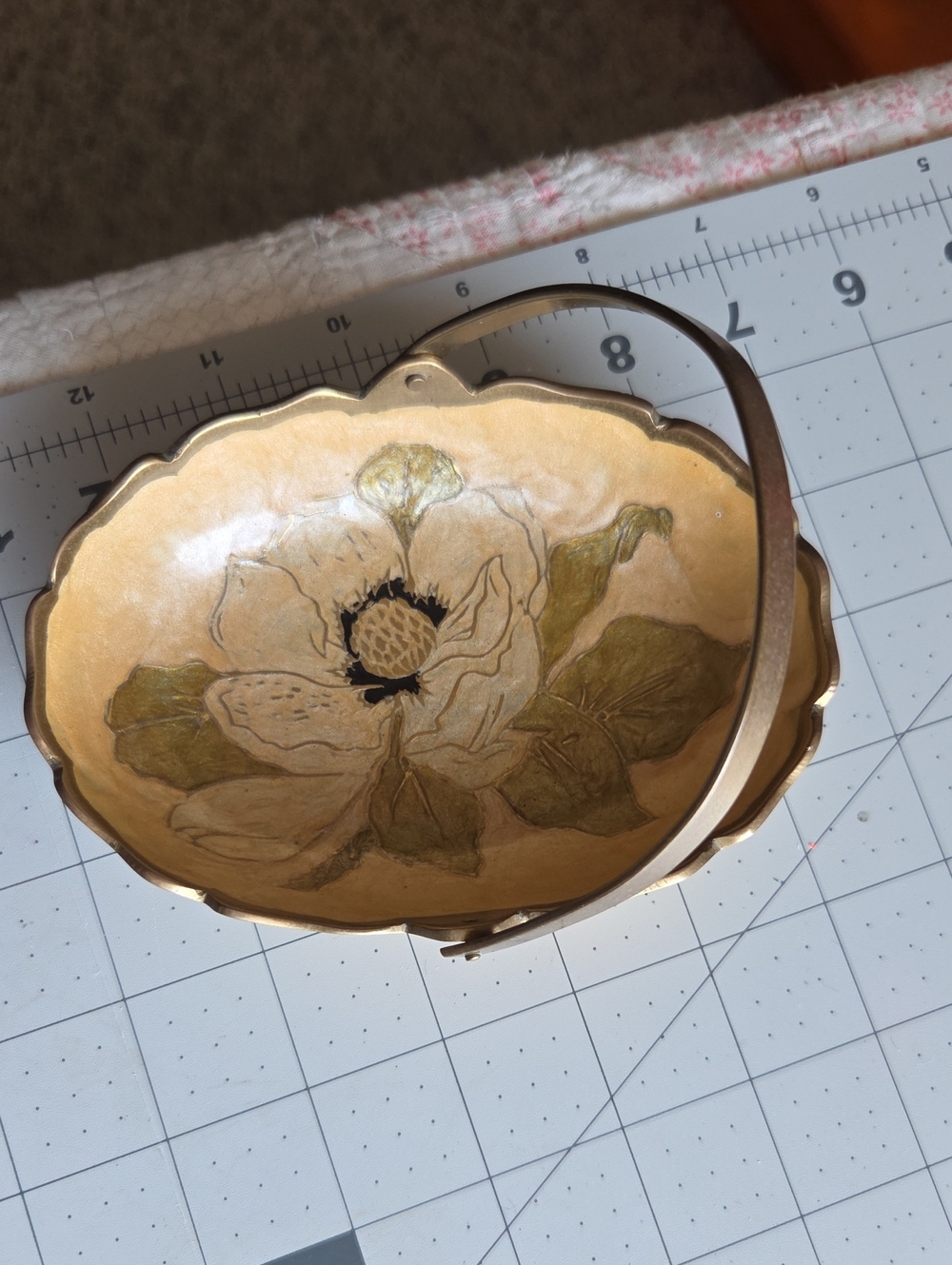 Gold Floral Handled Trinket Dish - Decorative Jewelry Holder